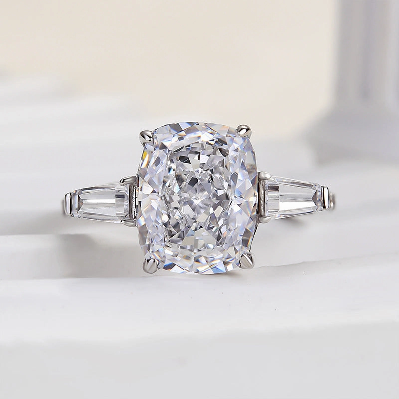 Cool Moment Urban Feature Louily Stunning Cushion Cut Three Stone Women's Engagement Ring In Sterling Silver