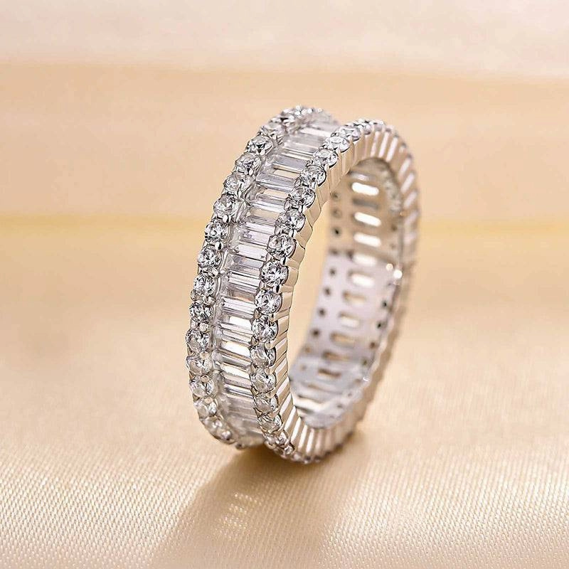 Louily Stunning Emerald Cut Women's Wedding Band In Sterling Silver Chic Ensemble Soft color