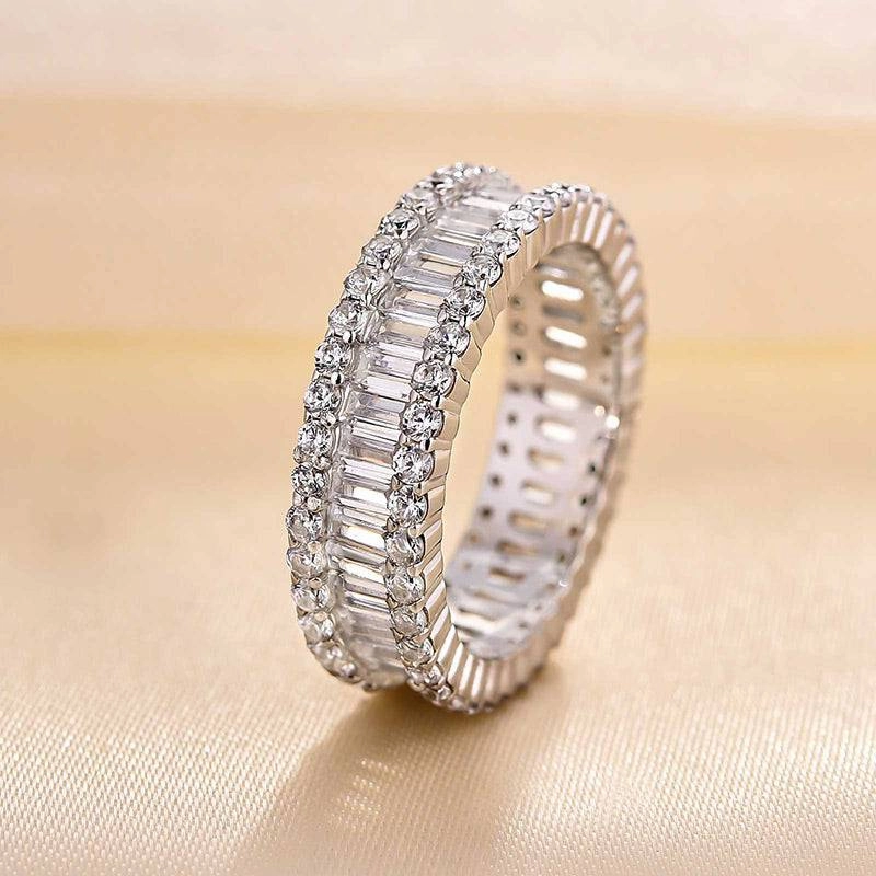 Louily Stunning Emerald Cut Women's Wedding Band In Sterling Silver Wedding Outfit Bright Look