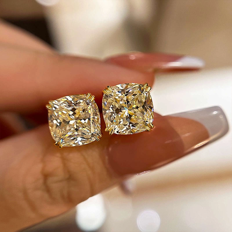 Louily Stunning Sterling Silver Cushion Cut Stud Earrings for Women Polished Highlights