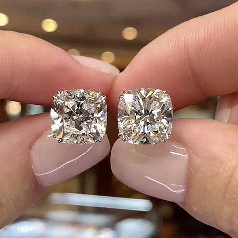 Louily Stunning Sterling Silver Cushion Cut Stud Earrings for Women Refined Piece