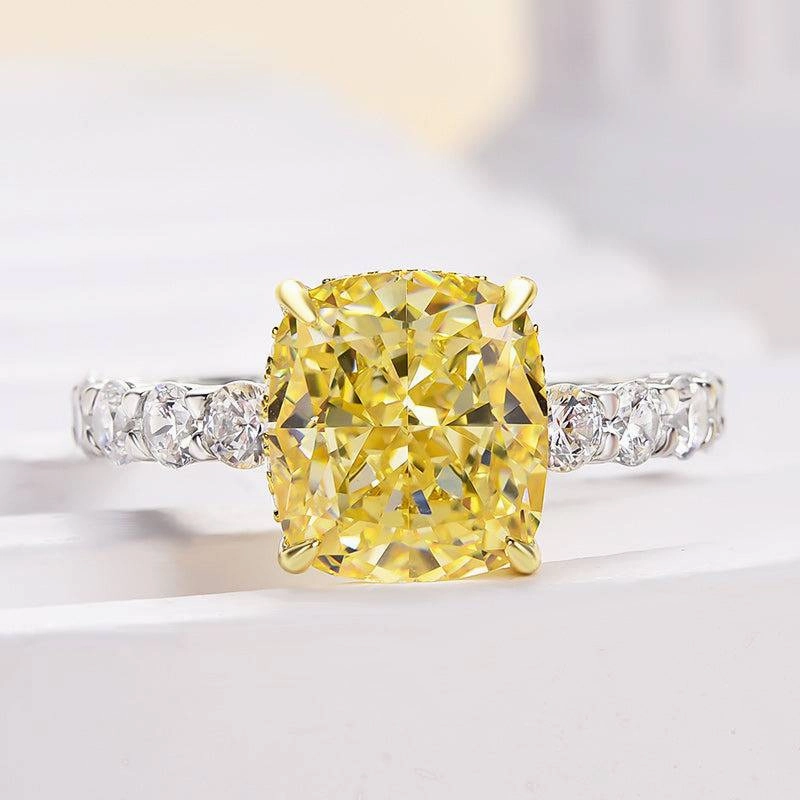Louily Stunning Two-tone Cushion Cut Yellow Sapphire Engagement Ring Distinctive Shape Fashion Collection
