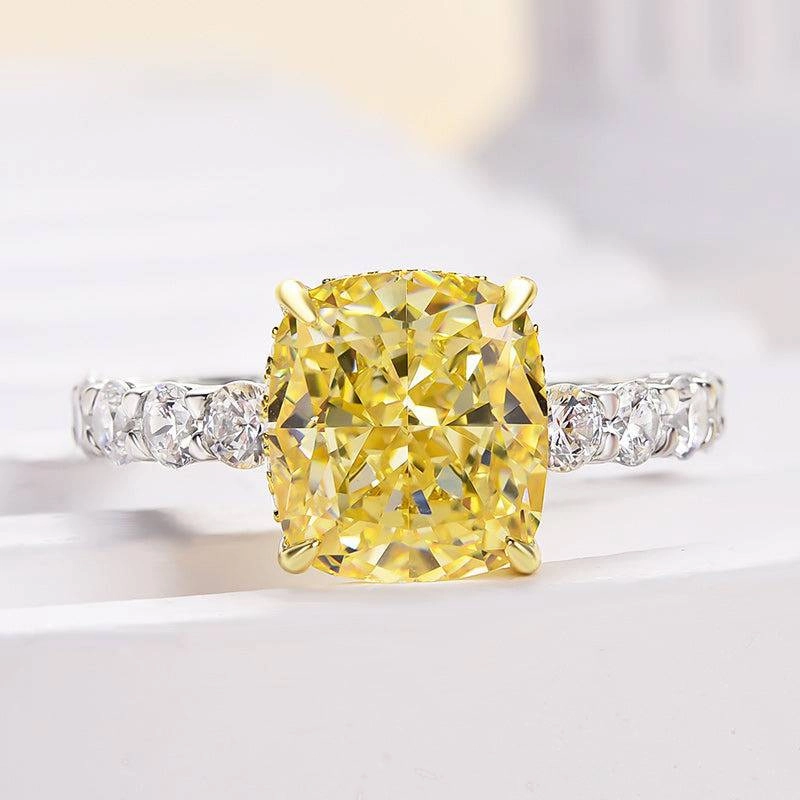 Louily Stunning Two-tone Cushion Cut Yellow Sapphire Engagement Ring Muted Mood