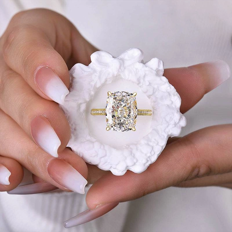 Stylish Design Louily Stunning Yellow Gold Cushion Cut Engagement Ring In Sterling Silver