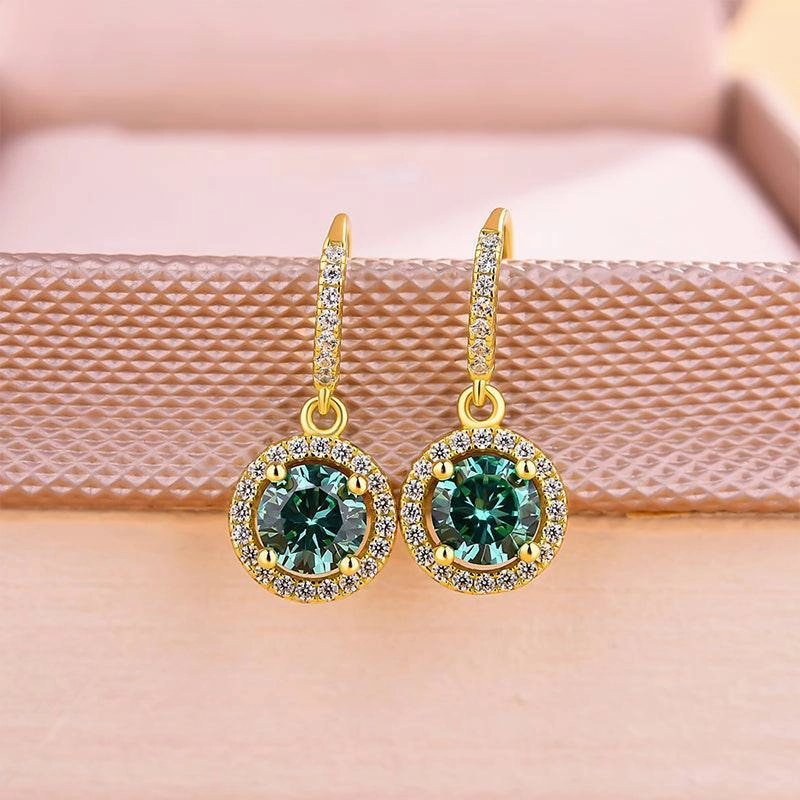 Timeless Line Formal Gift Louily Stunning Yellow Gold Halo Round Cut Paraiba Tourmaline Drop Earrings In Sterling Silver