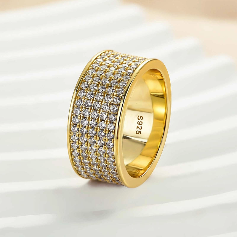 Louily Stunning Yellow Gold Pave Wide Wedding Band In Sterling Silver Street Chic