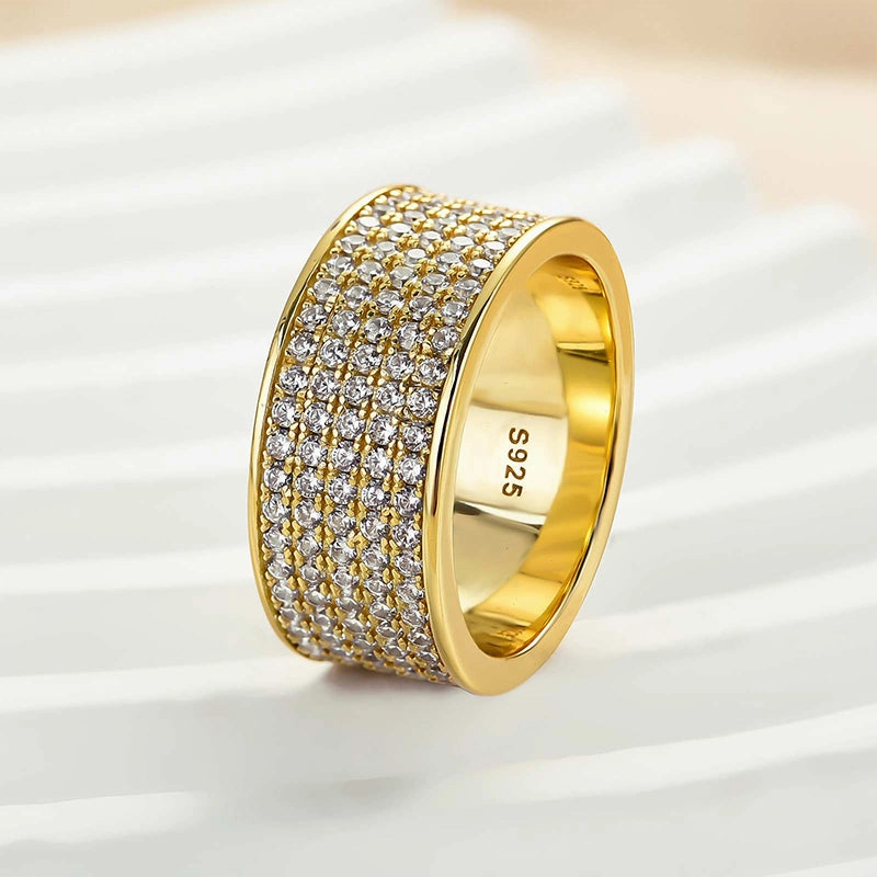 Elegant Layer Opulent Detail Louily Stunning Yellow Gold Pave Wide Wedding Band In Sterling Silver