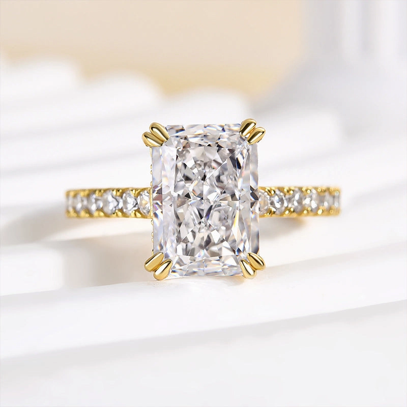 Louily Stunning Yellow Gold Radiant Cut Simulated Diamond Engagement Ring Minimal Aesthetic