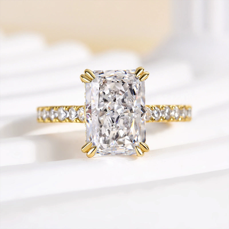 Louily Stunning Yellow Gold Radiant Cut Simulated Diamond Engagement Ring Urban Touch