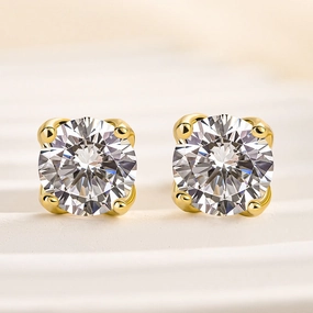 Louily Stunning Yellow Gold Round Cut Earrings In Sterling Silver Showstopper Look Vivid Sparkle