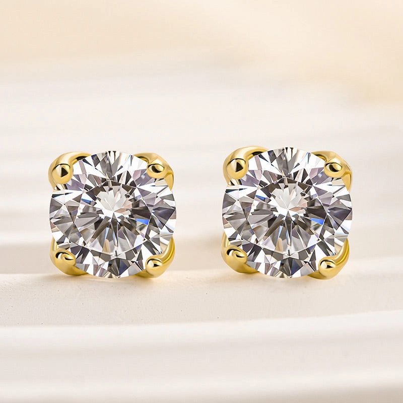 Louily Stunning Yellow Gold Round Cut Earrings In Sterling Silver Showstopper Look Vivid Sparkle