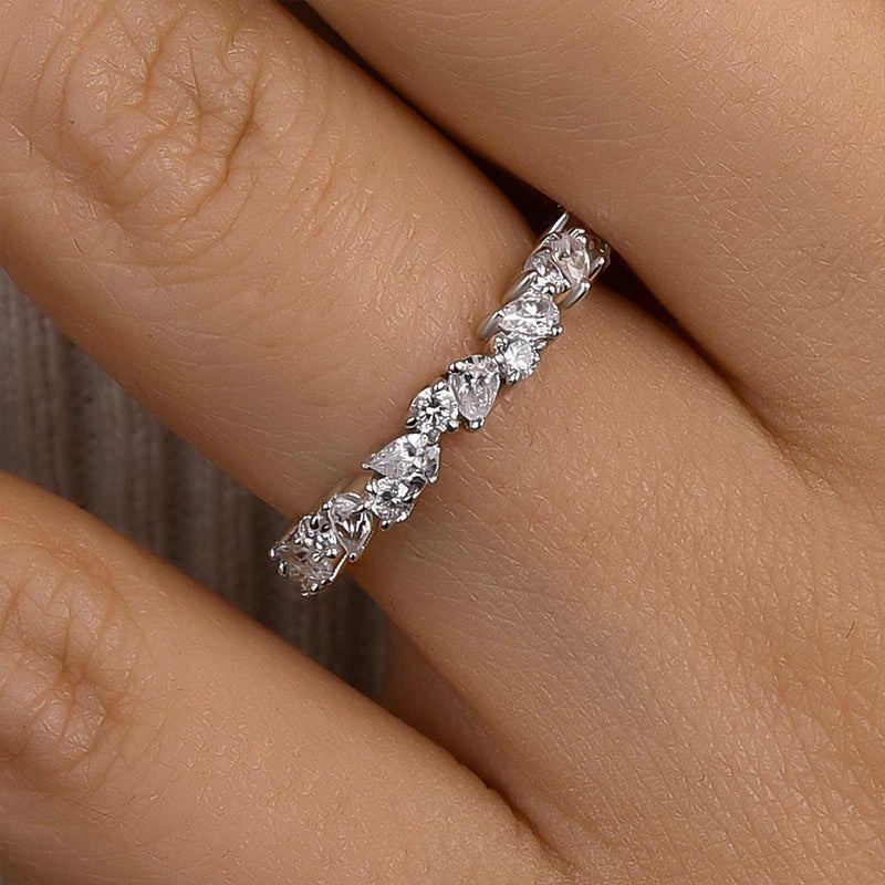 Louily Unique Half Pear & Round Cut Women's Wedding Band Refined Texture Gift For All
