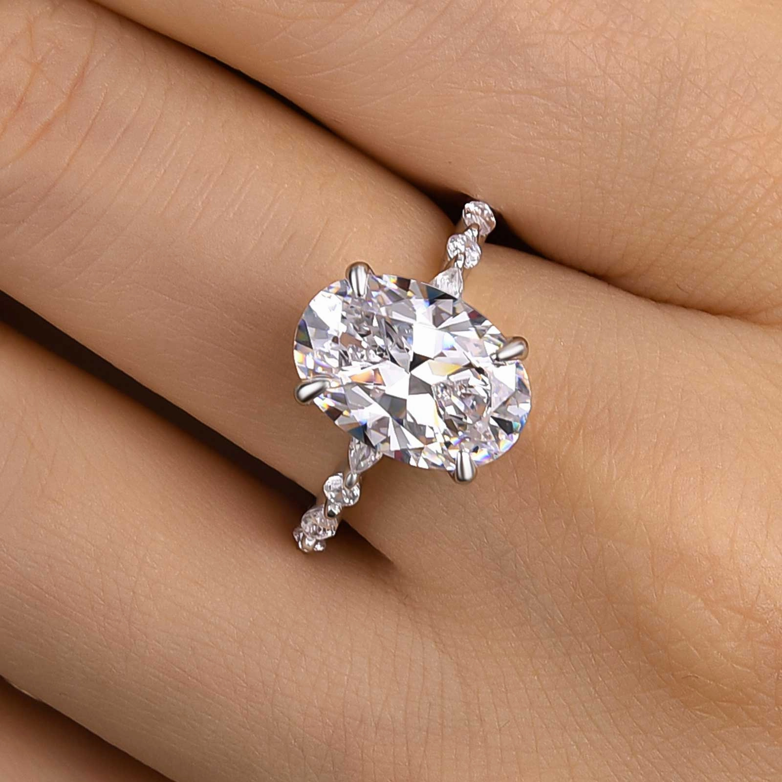 Smooth Accent Louily Unique Oval Cut Engagement Ring In Sterling Silver