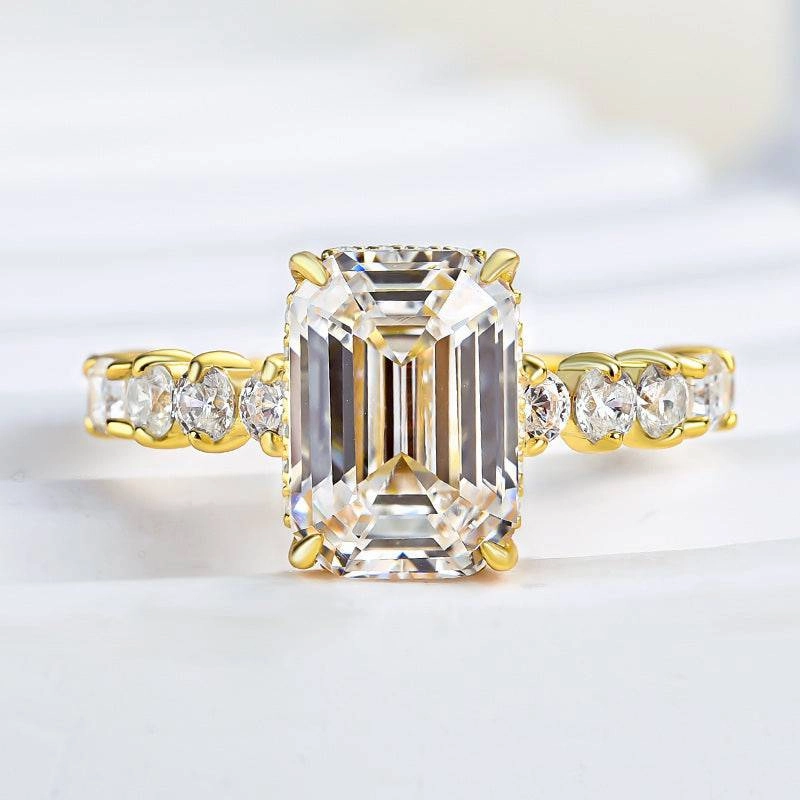 Soft Shadow Refined Glow Louily Unique Yellow Gold Emerald Cut Engagement Ring