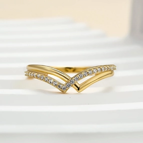 Charming Look Date Look Louily Unique Yellow Gold Wedding Band For Women In Sterling Silver