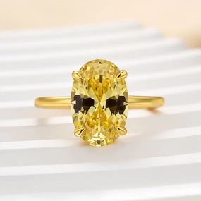 Louily Unique Yellow Stone 3.5 Carat Oval Cut Engagement Ring Lightweight Feel Wardrobe Staple