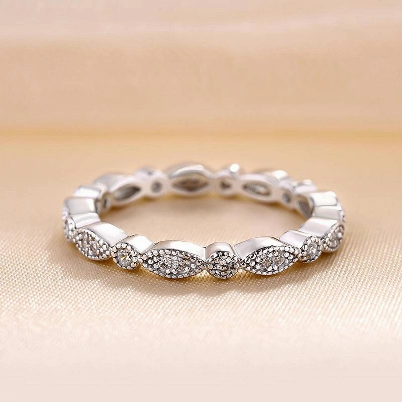 Soft Finish Louily Vintage Full Eternity Art Deco Stacking Women's Wedding Band In Sterling Silver