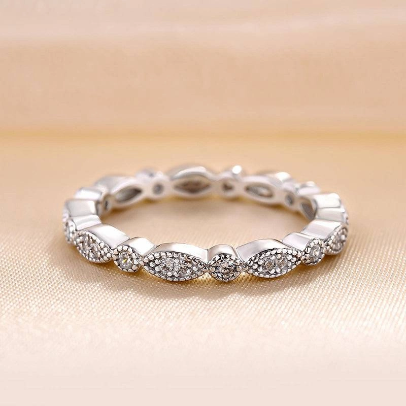 Louily Vintage Full Eternity Art Deco Stacking Women's Wedding Band In Sterling Silver Graceful Touch