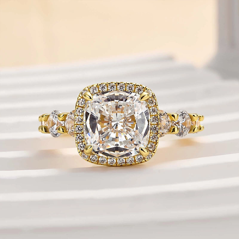 Louily Vintage Halo Cushion Cut Engagement Ring For Women Brilliant Accent