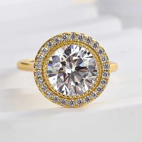 Louily Vintage Yellow Gold Halo Round Cut Engagement Ring Bright Look Cultural Touch