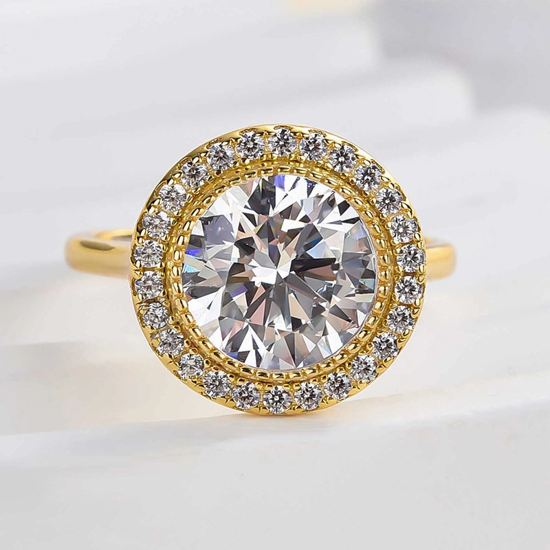 Louily Vintage Yellow Gold Halo Round Cut Engagement Ring Shining Look Effortless Sparkle
