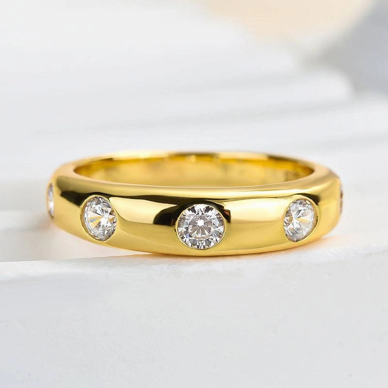 Luxurious Style Dressed Look Louily Vintage Yellow Gold Round Cut Wide Wedding Band