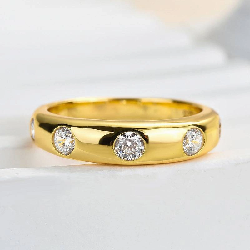 Louily Vintage Yellow Gold Round Cut Wide Wedding Band Delicate Fit
