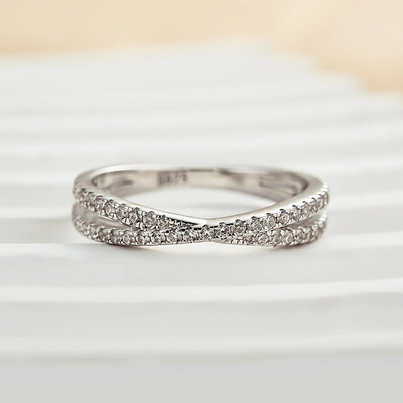 Handmade pieces Glow Up Louily  X Criss Cross Wedding Band For Women In Sterling Silver