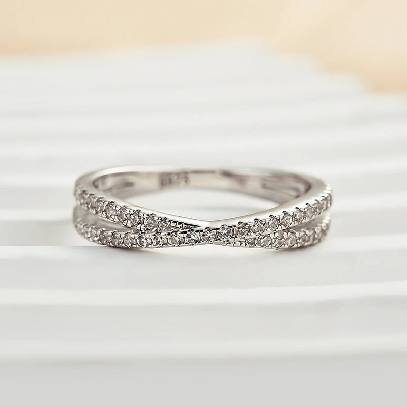 Louily  X Criss Cross Wedding Band For Women In Sterling Silver Dainty Edge