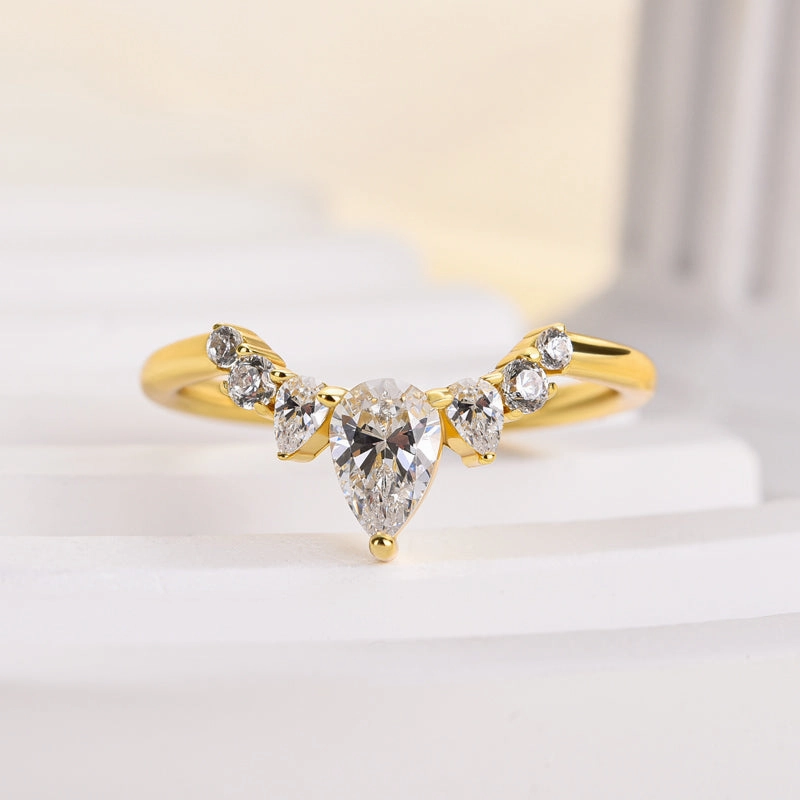 Louily Yellow Gold Art Deco Women's Wedding Band In Sterling Silver Evening Shine Sleek Outline