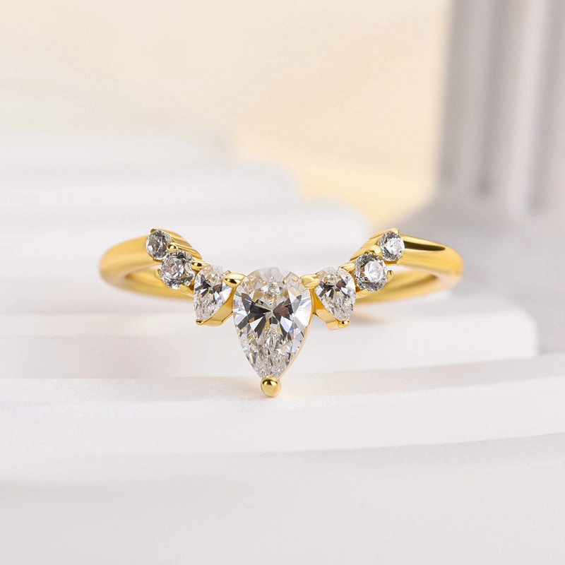 Shimmering Form Louily Yellow Gold Art Deco Women's Wedding Band In Sterling Silver