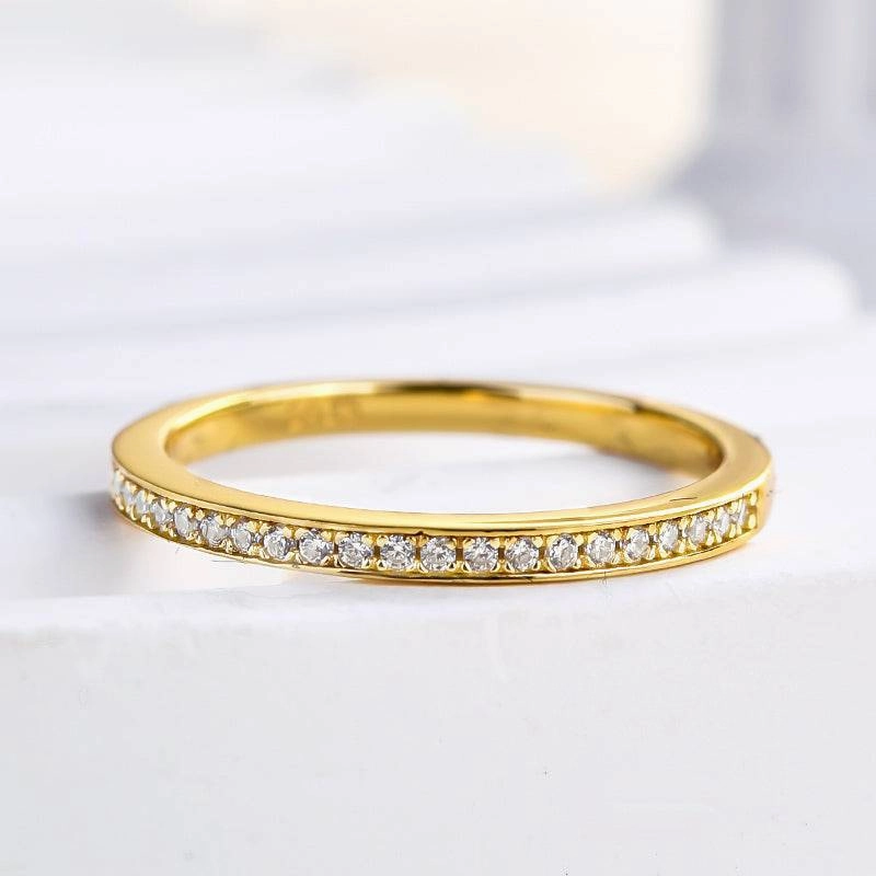 Louily Yellow Gold Channel Set Curved Half Wedding Band Modern Finish Pastel Light