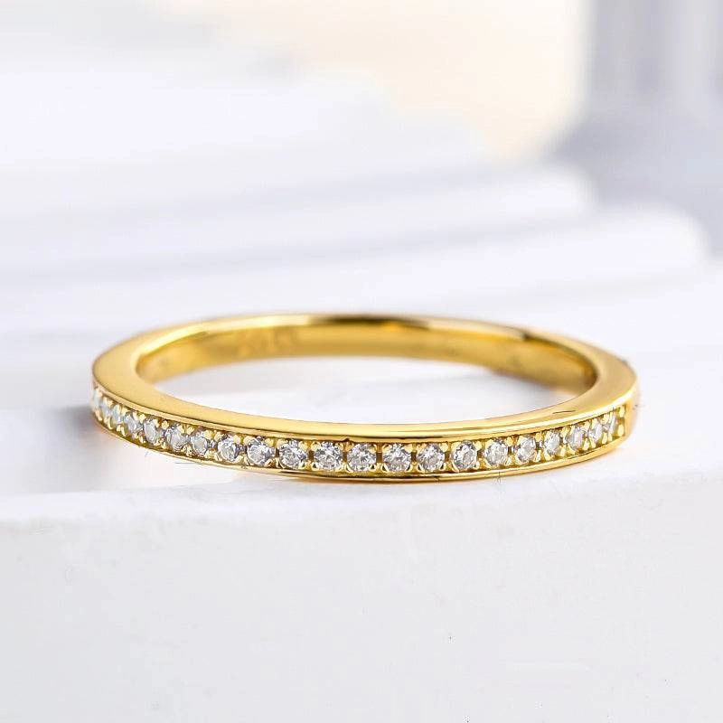 Louily Yellow Gold Channel Set Curved Half Wedding Band Pretty Detail