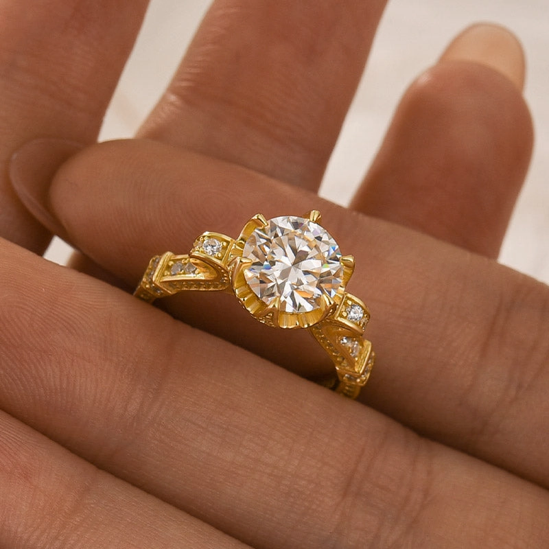 Louily Yellow Gold Moissanite 2.0 Carat Engagement Ring For Women Stylish Shape Luxury Glow