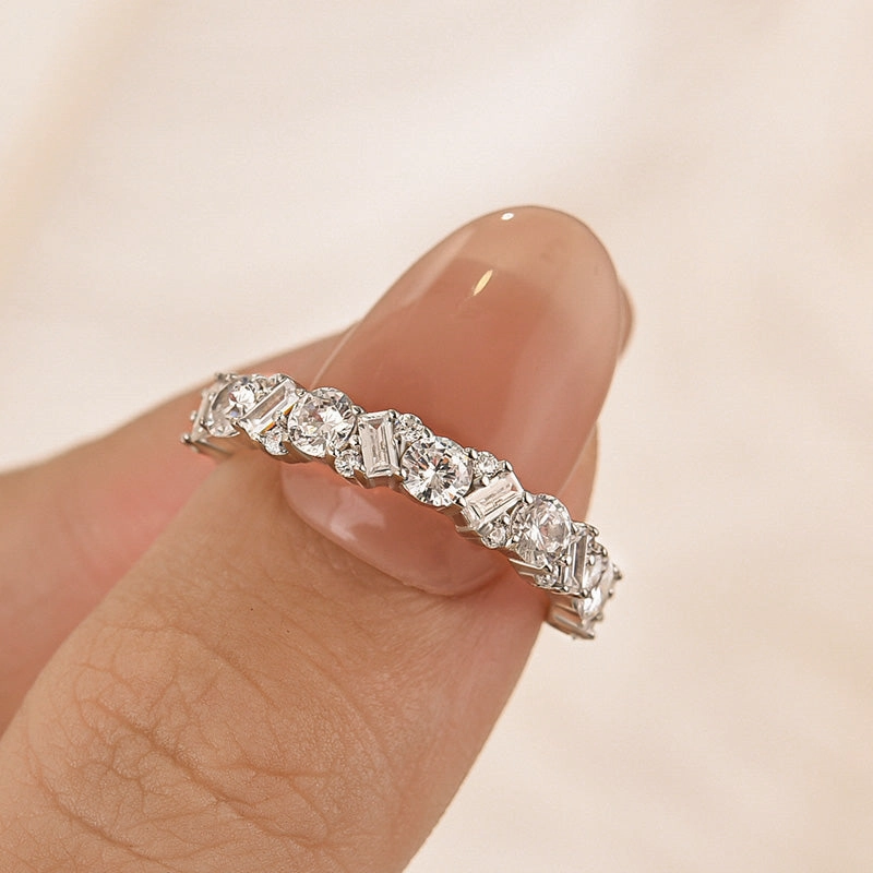 Louily Yellow Gold Round Cut & Emerald Cut Wedding Band In Sterling Silver Petite Shine Vogue Style