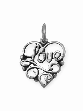 Love Heart Charm Filigree Pendant Sterling Silver, Made in the USA Modern Line Timeless Charm