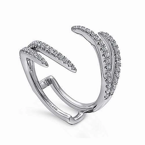 Seasonal Look Lively Present Pave Set Double Flared Diamond Wedding Band  14K White Gold