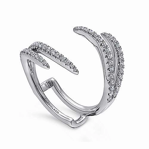 Pave Set Double Flared Diamond Wedding Band  14K White Gold Unique Craft Contemporary Use