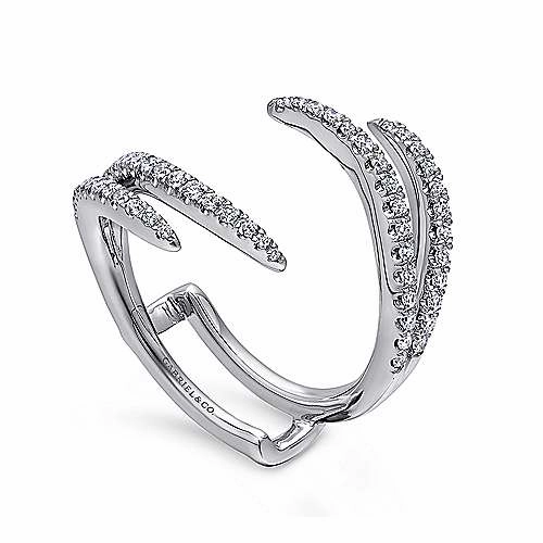 Unique Sign Pave Set Double Flared Diamond Wedding Band  14K White Gold