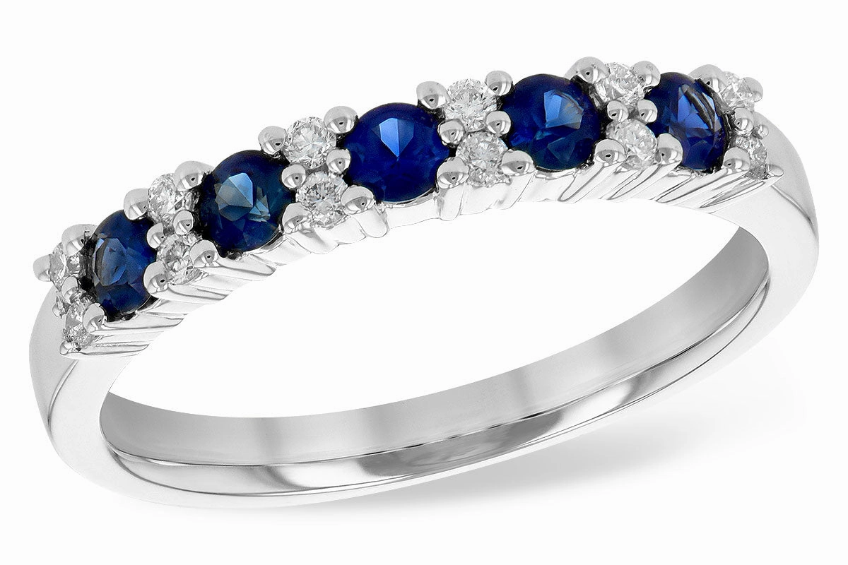 14K White Gold Diamond & Blue Sapphire Anniversary Band Playful Accessory