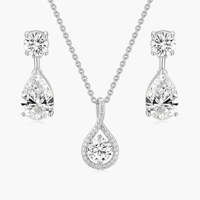 Dainty Form Teardrop CZ Necklace and Earrings Set in Sterling Silver