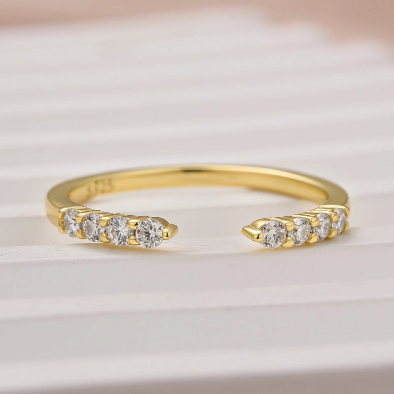 Louily Dainty Moissanite Yellow Gold Open Wedding Band In Sterling Silver Petite Glam Everyday Duo