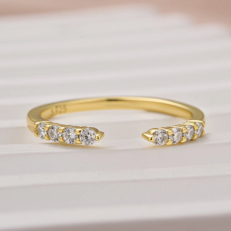Timeless Appeal Louily Dainty Moissanite Yellow Gold Open Wedding Band In Sterling Silver