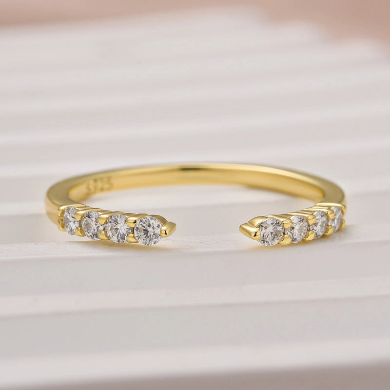 Louily Dainty Moissanite Yellow Gold Open Wedding Band In Sterling Silver Personalized Gift