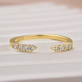 Classic Layers Louily Dainty Moissanite Yellow Gold Open Wedding Band In Sterling Silver