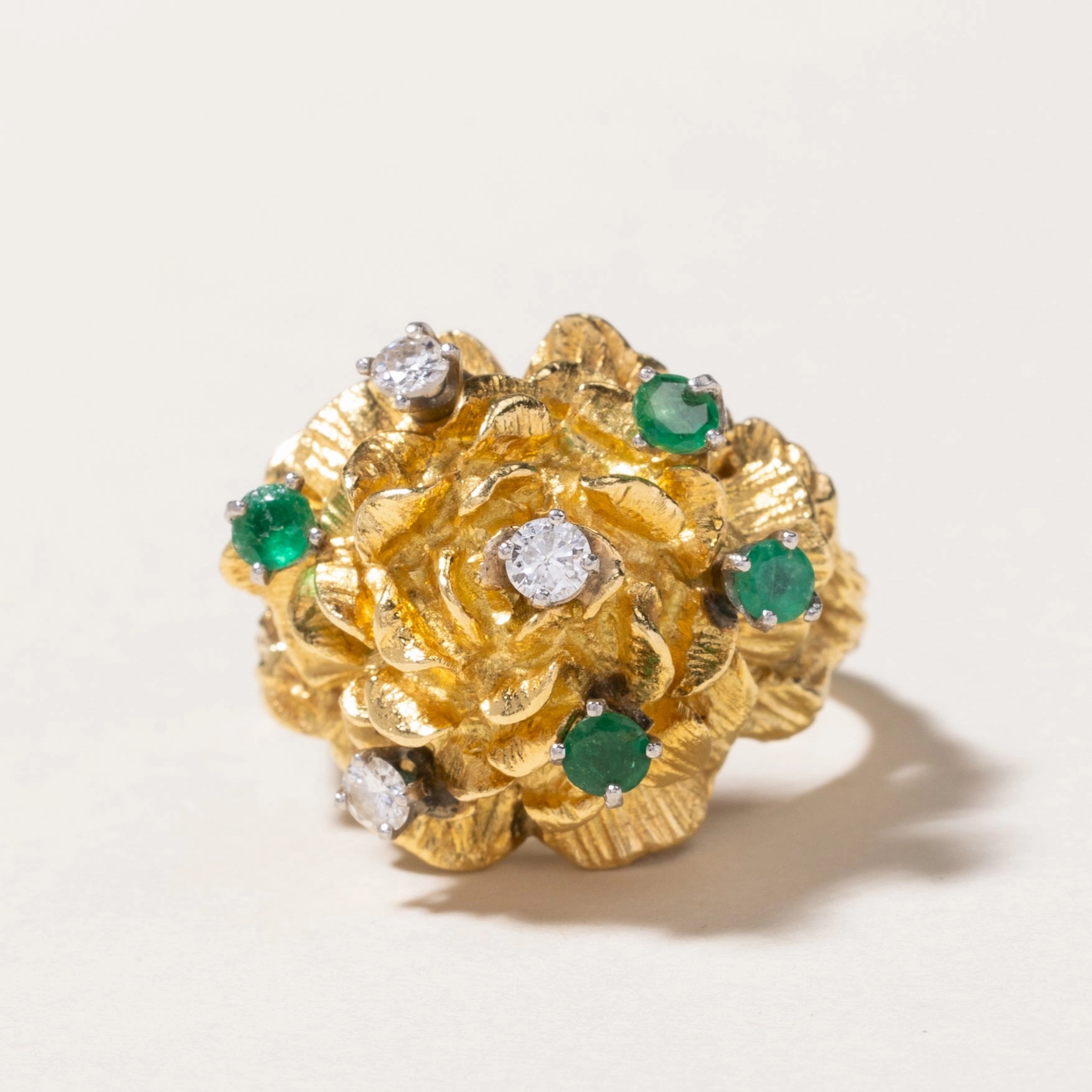 Shiny Glam Everyday Shine 18K Emerald & Diamond Flower Dome Ring | 0.34ctw, 0.24ctw | 9