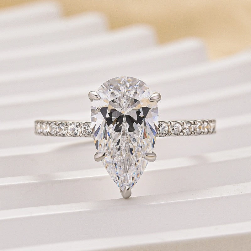 Event Look Radiant Pieces Finish 3.0Ct Pear Cut Engagement Ring Travel Ring In Sterling Silver