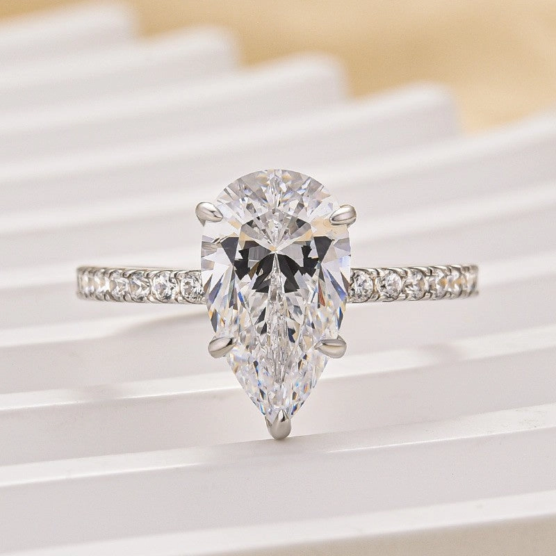 3.0Ct Pear Cut Engagement Ring Travel Ring In Sterling Silver Charming Craft Bold Shine