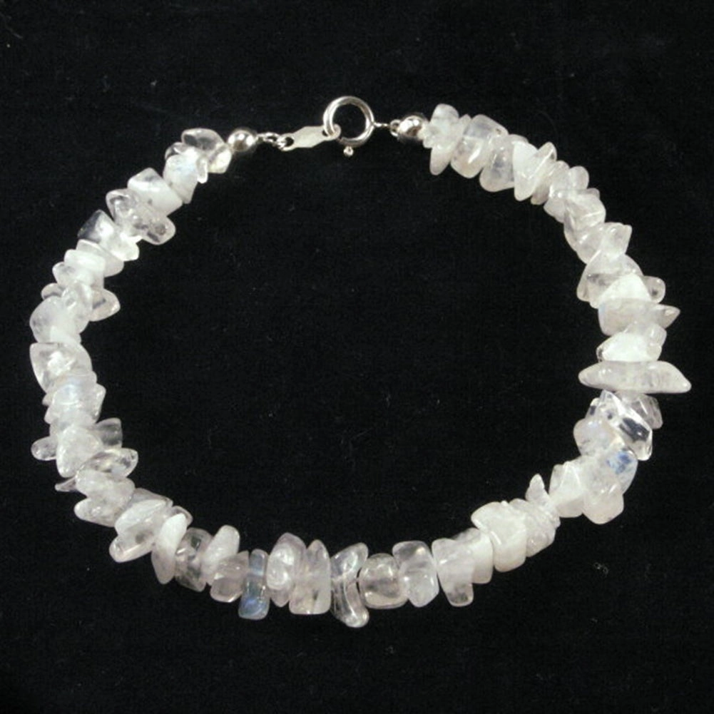 Crisp Style Genuine Rainbow Moonstone Gem Chip Bracelet Sterling Silver