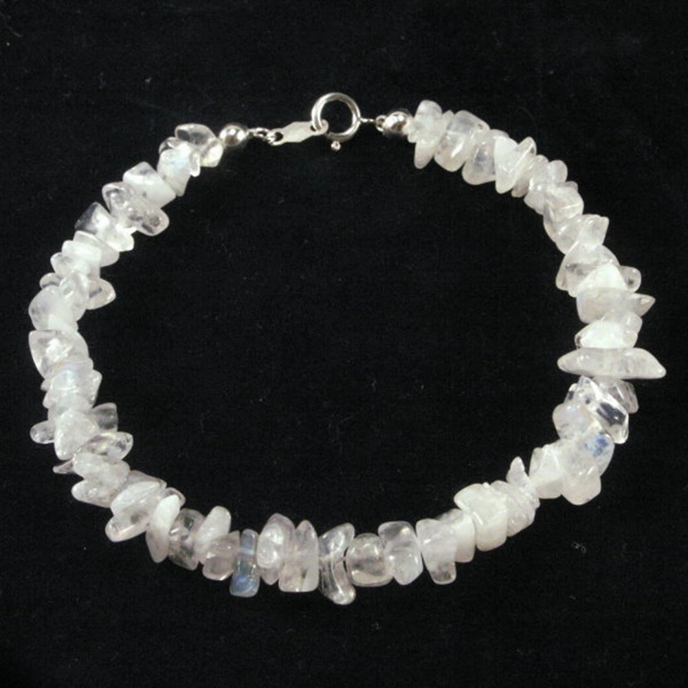 Trend Setter Genuine Rainbow Moonstone Gem Chip Bracelet Sterling Silver